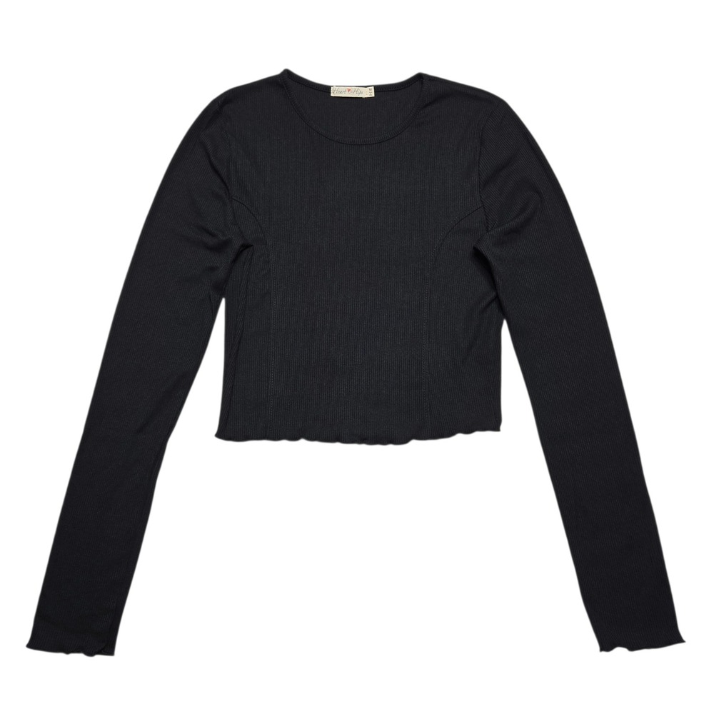 Heart and Hips Crop Top Womens Juniors Medium Black‎ Ribbed Long Sleeve Stretch
